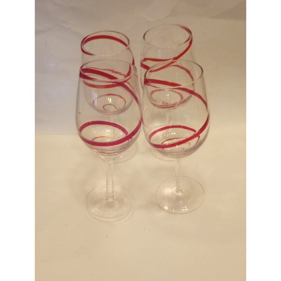 4 Retired Pier 1 RED SWIR LINE 8 7/8” Water Wine Goblets Glasses - Picture 2 of 2